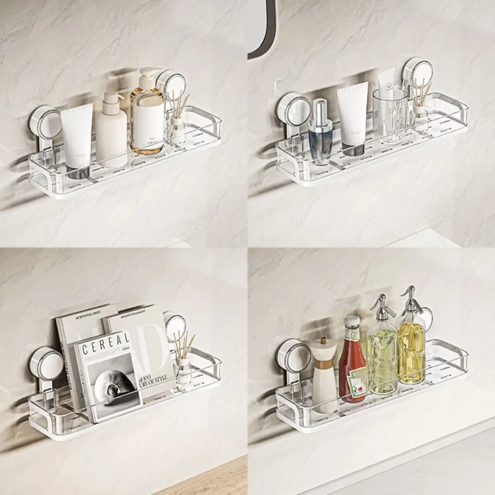 

Suction Cup Bathroom Storage Rack Wall Mounted Punch-Free Shower Rack Large Capacity Water Proof Bathroom Shelves