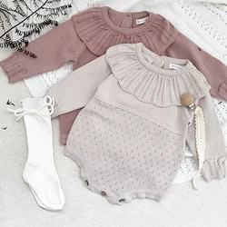 2024 New Toddler Baby Knitting Romper Infant Baby Girls Knitting Jumpsuit Long Sleeve Solid Color Spring Autumn Baby Clothes