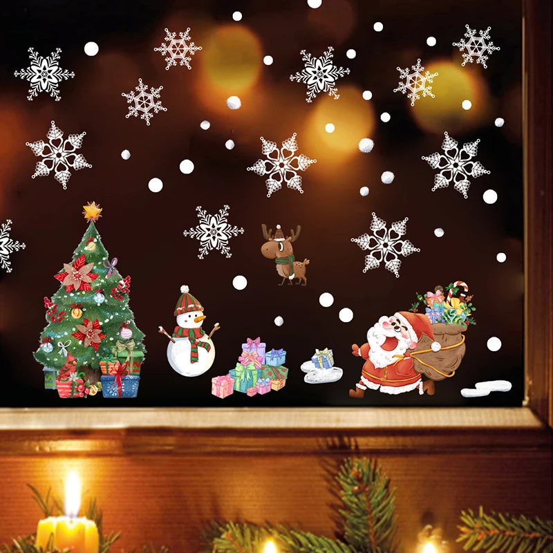 2/3pcs Christmas Window Sticker Santa Claus Snowflake Merry Christmas Decorations Home Christmas Decal Xmas Gifts