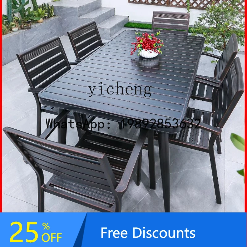 

LYY outdoor tables and chairs courtyard garden outdoor waterproof and sunscreen, all-aluminum leisure pendulum combination