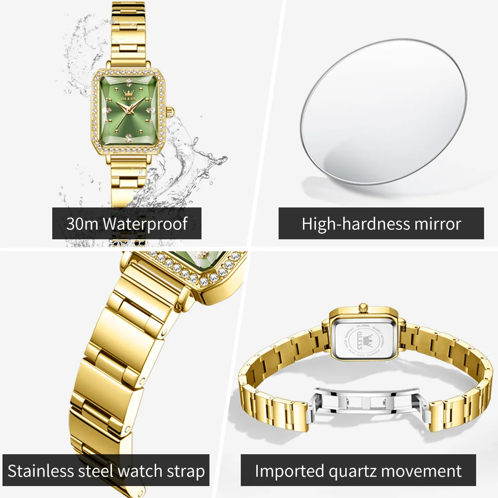 OLEVS 5688 Top Brand Women's Watches Diamond Square Dial Imported Quartz Movement Wristwatch for Ladies