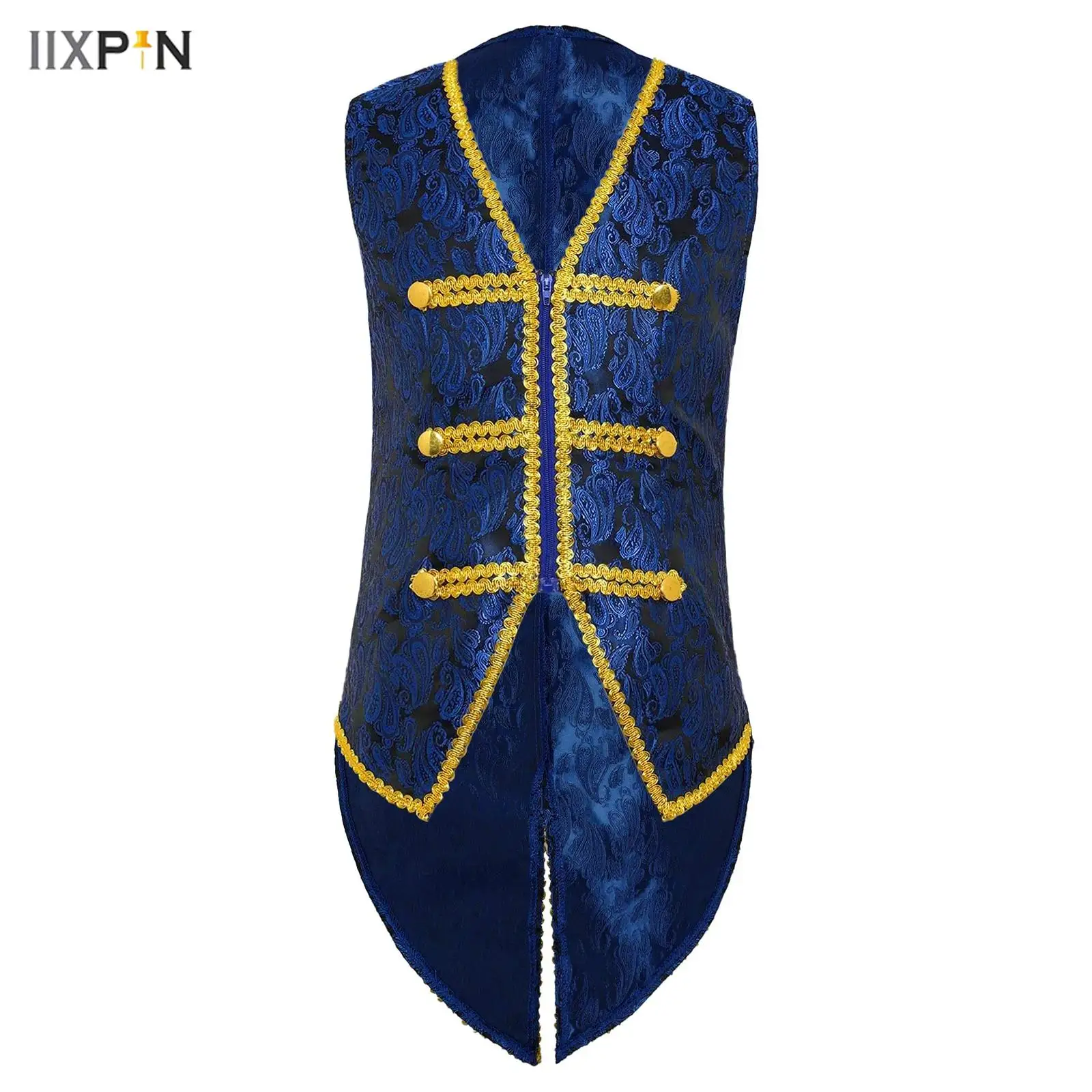 

Boys Medieval Renaissance Vest Gold Trimming Embroidery Tailcoat Victorian Vintage Waistcoat Steampunk Clothes Halloween Costume