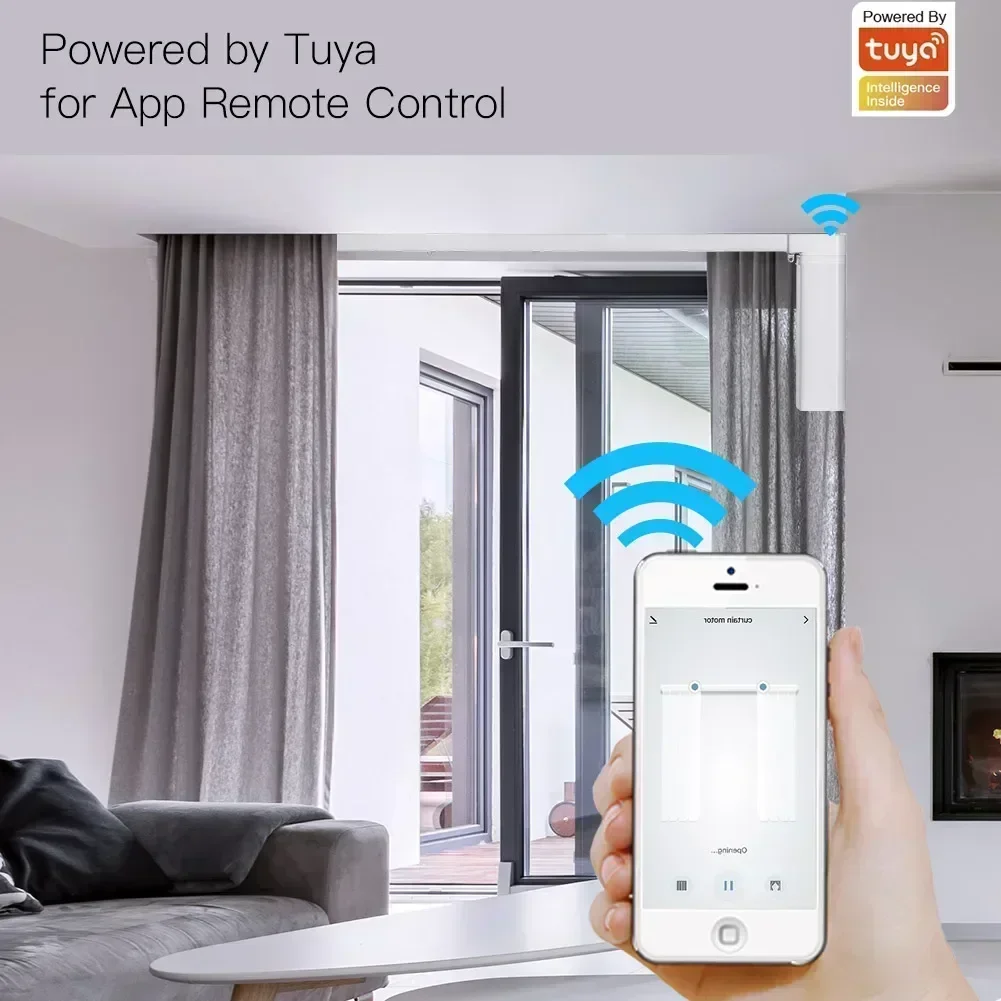 MOES WiFi/ZigBee Electric Curtain Motor Tuya Smart Customized Motorized Splicing Curtain Track with RF Remote Alexa Google Voice