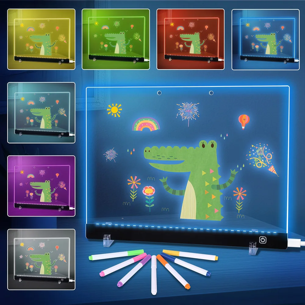 لوحة رسائل LED بإضاءة ليلية، لوحة رسم أكريليك متغيرة الألوان، لوحة رسم مضيئة لهدايا أعياد الميلاد والعطلات #6