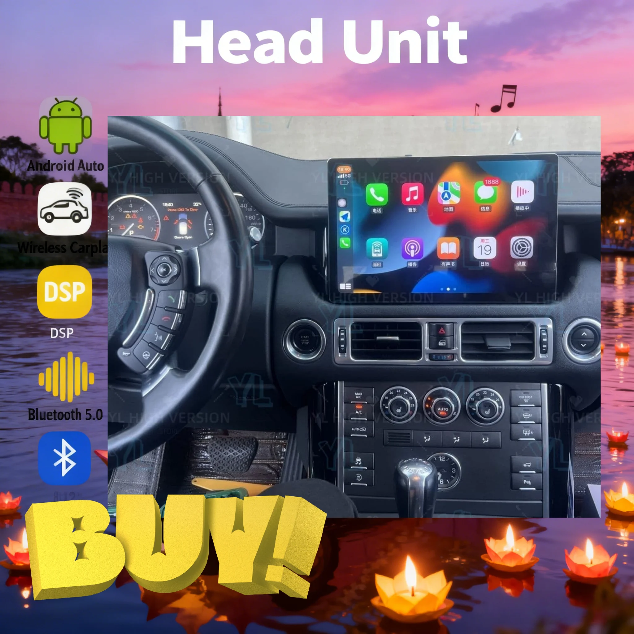 carplay Android 13 Car Radio Car  For Land Range Rover V8 2005-2012 GPS Navigation Car AC Condition Control Panel unit Bluetooth