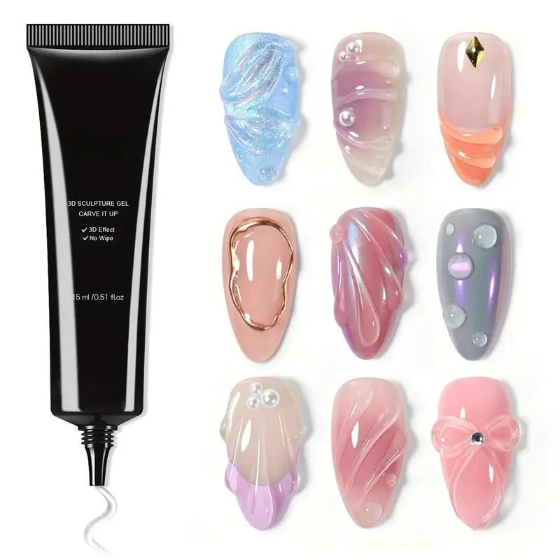 3D No Wipe Rhinestone Nail Glue Builder Gel for Nail Extension Strengthening Chrome Powder Wave Shaping Manicure Top Coat