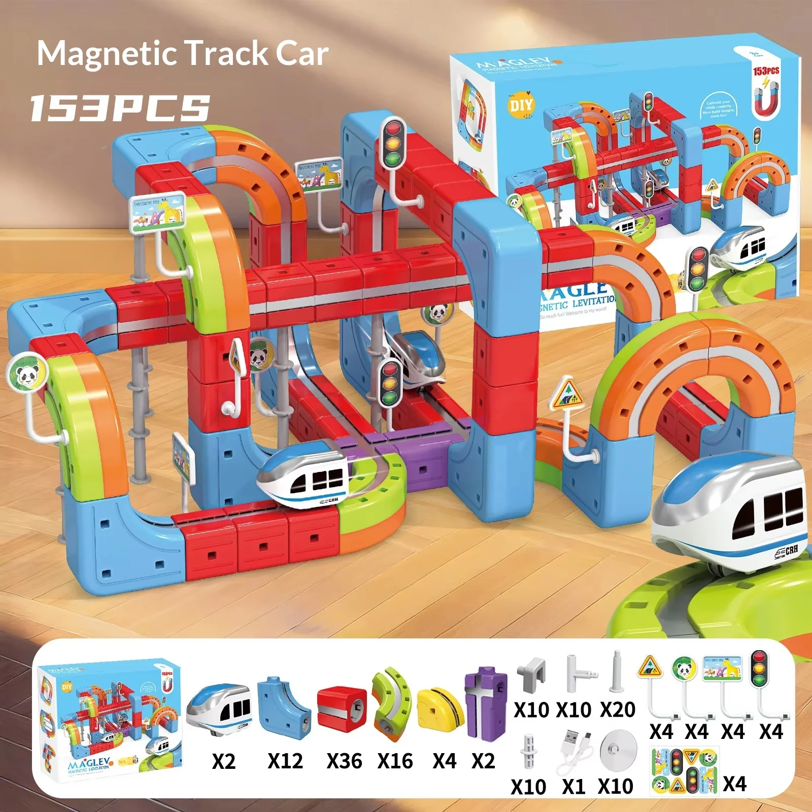 

153pcs Gift Box Set Children Anti-Gravity Magnetic Track Train Set Flexible Changeable Magic Rail Car Electric Assembly Toy Gift