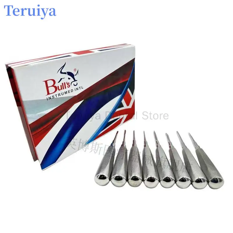8 Pcs Stainless Steel Dental Luxating Elevator Set - Bulls Tooth Extraction Kit with Extraction Knife