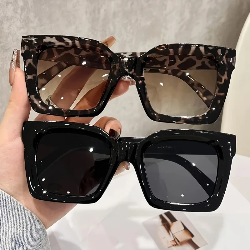 2 Pairs Sunglasses of Women'S Cat Eye Tortoiseshell Frame Sunglasses Plastic Large Frame Square Bohemian-Style Fashion Glasses