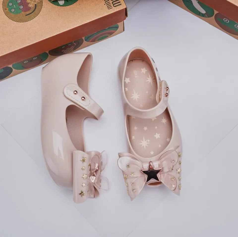 Mini Melissa New Style Princess Spring Jelly Shoes Bowknot Girl Fashion Soft Sandals Kids Classical Soft Sole Beach Shoes