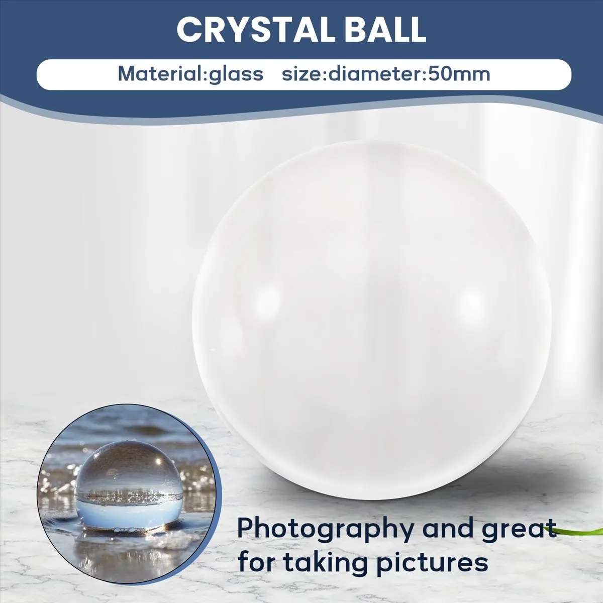 

A78I Transparent color Glass Crystal Ball Healing Sphere Photography Props ball Decor 50Mm