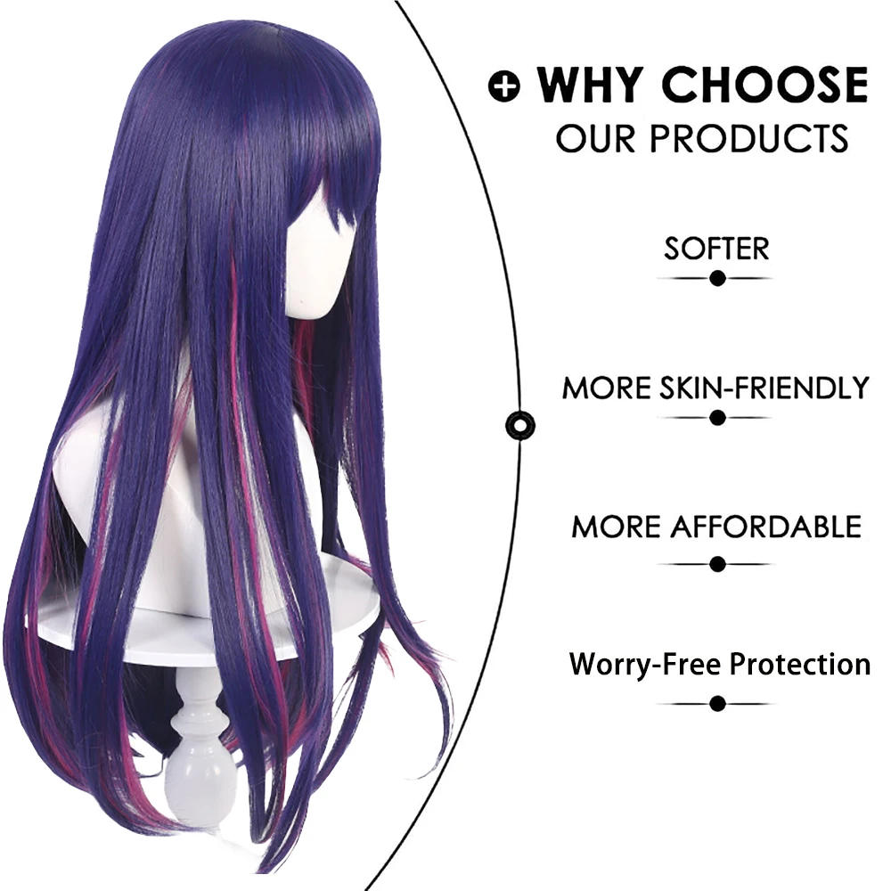 عالية الجودة أنيمي أوشي نوكو هوشينو آي تأثيري الشعر الاصطناعية 28 بوصة الأرجواني تسليط الضوء على انفصال ذيل حصان هالوين شعر مستعار يومي #5