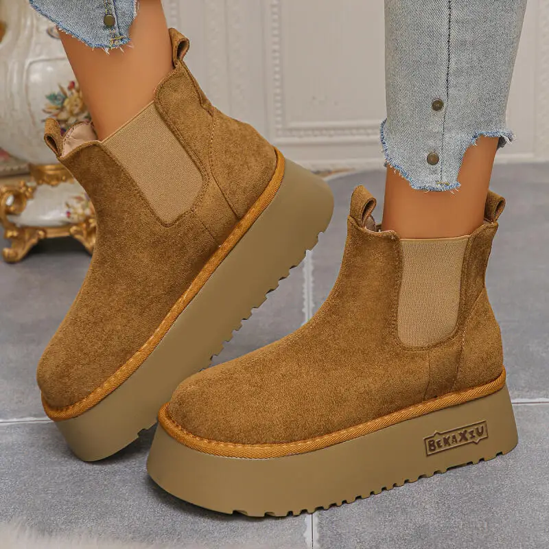 

Brand Design Non Slip Platform Suede Snow Boots Women 2025 Winter Warm Plush Thick Bottom Ankle Boots Woman Short Chelsea Boots