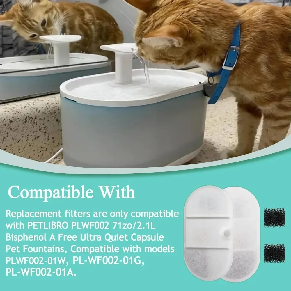 Dog Cat Water Fountain Replacement Filters Compatible with PETLIBRO PLWF002-71oz/2.1L Capsule Pet Fountain with Sponges