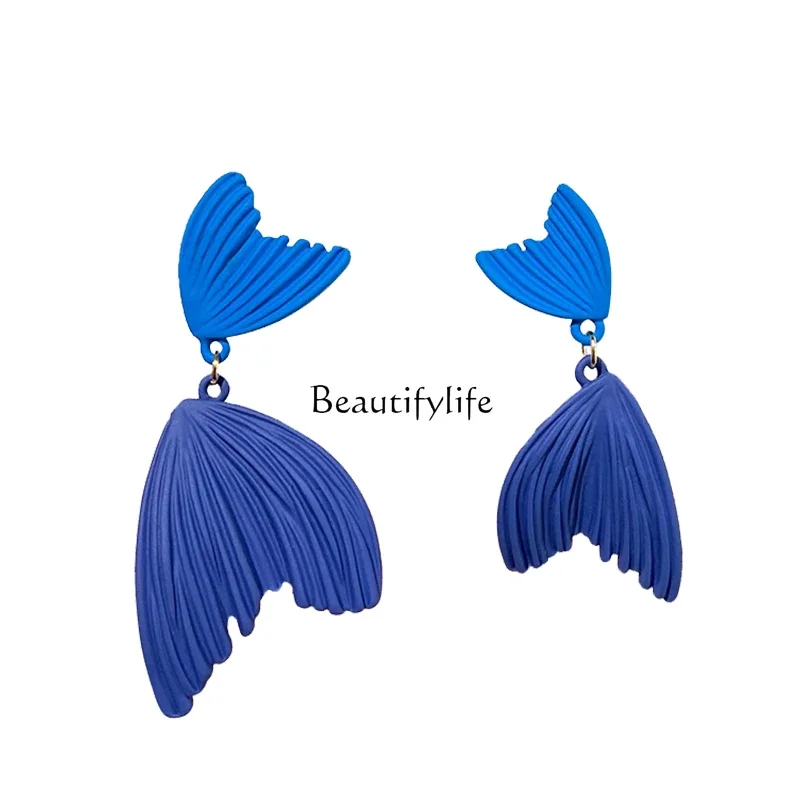 Sapphire Blue Fishtail Earrings, High-Key, Dignified, Light, Luxury, High-Grade