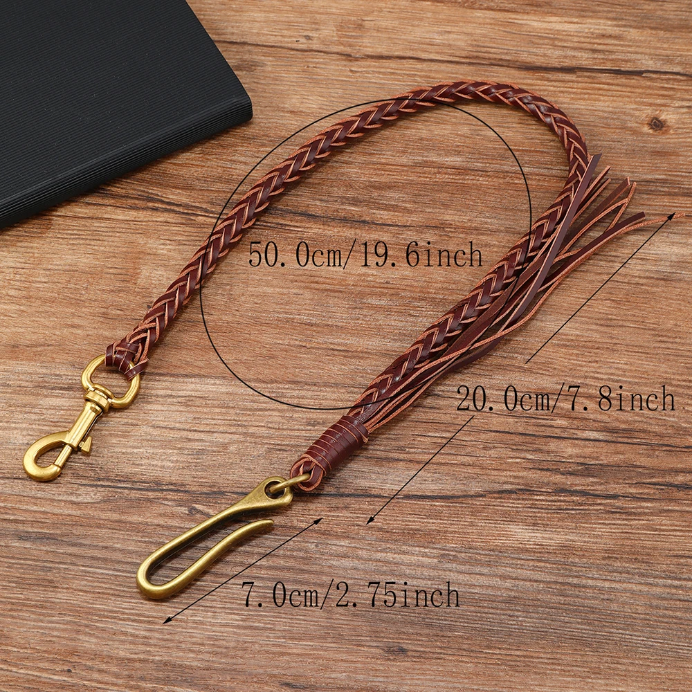 1Piece vintage genuine leather braid Pants Chain men's wallet chain