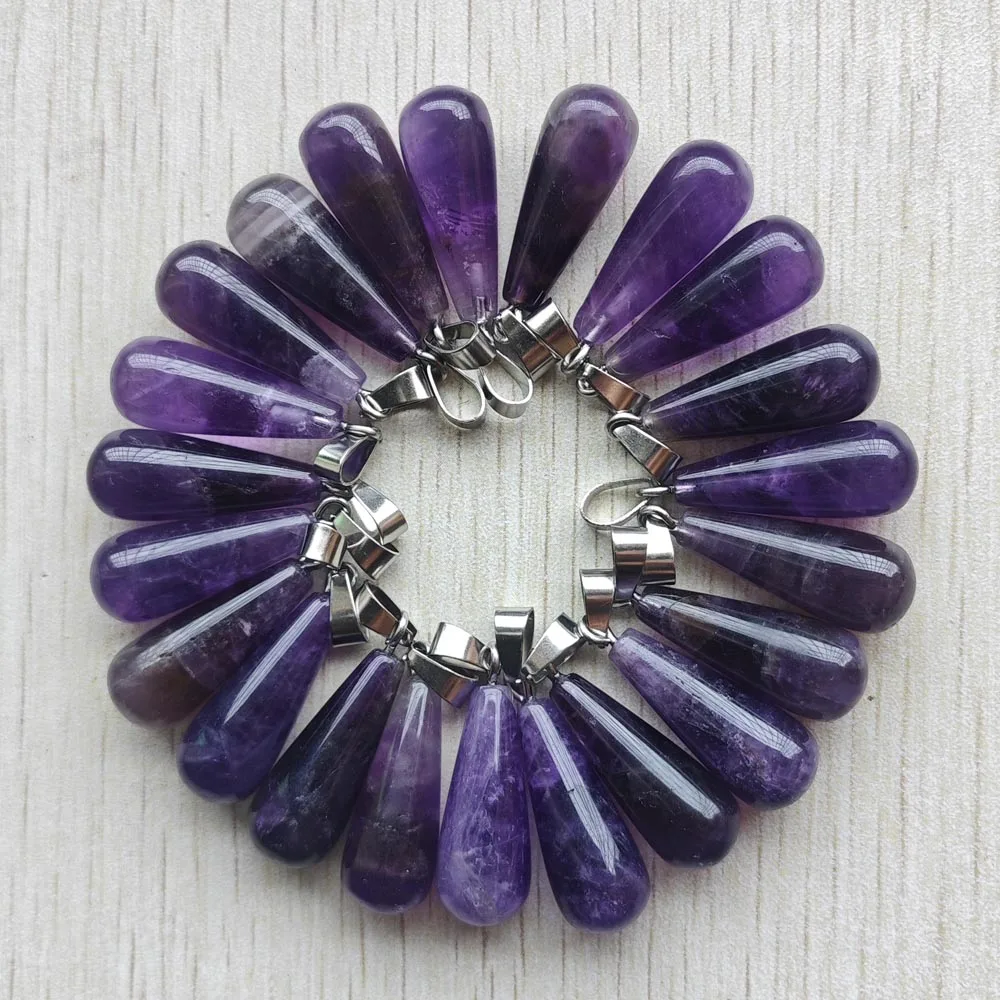 

Качественные подвески из натурального аметиста в форме капли для изготовления ювелирных изделий, быстрая доставка, оптом 30 шт./лот