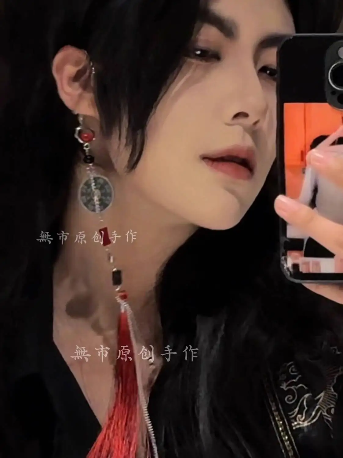 

New Antiquities No Ear Hole Red Mountain Ghost Spend Money Copper Coin Tassels Ear Loop Fiesta Carnival Halloween Cos Cosplay