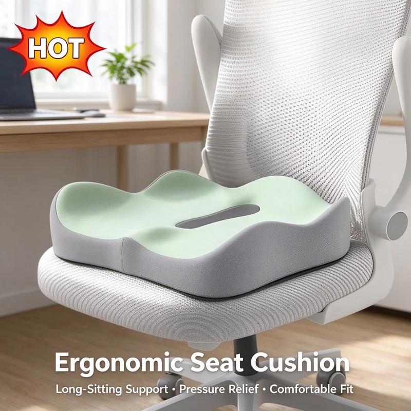 Memory Foam Ergonomic Seat Cushion, Posture Support Pad for Office Chair Car Seat, Pain Relief & Easy to Clean
