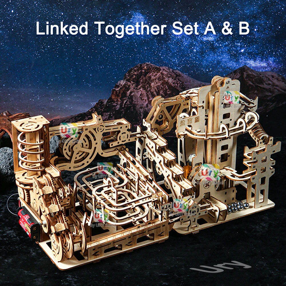Mechanical Marble Run Wooden Puzzle Set with Electric Catapult 4