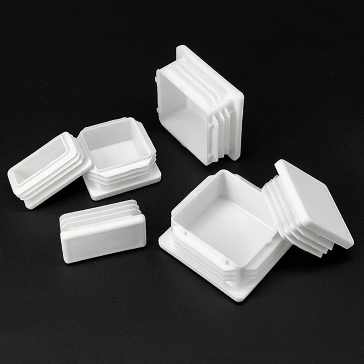 Tapa de extremo ciego de plástico blanco, insertos de tubo rectangulares, tapón, tapa impermeable, cubierta de tapón de sellado para pies de silla,