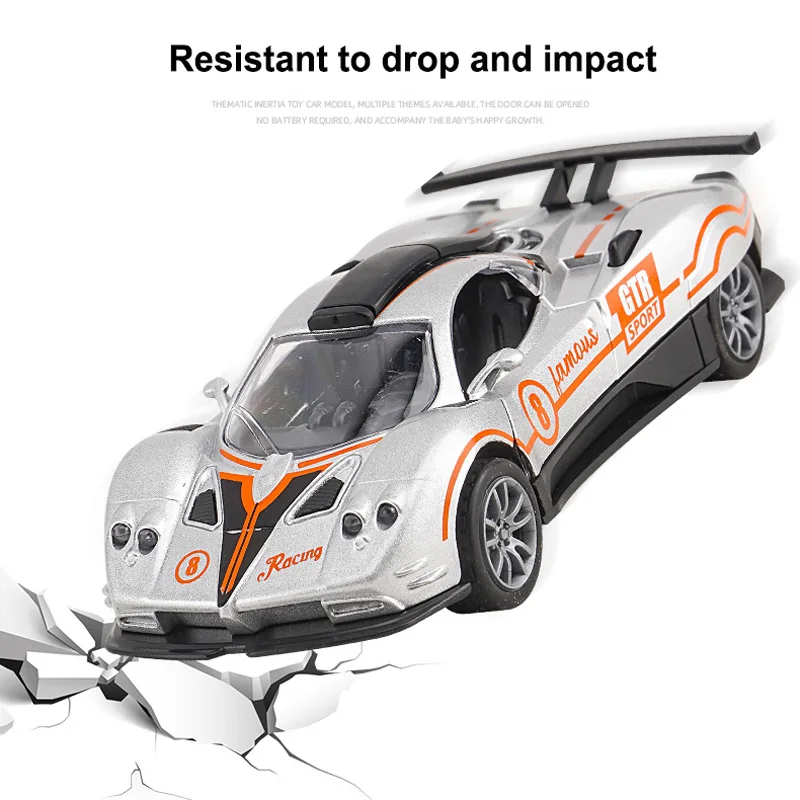 High-simulation Alloy Sports Car Model Double-door Inertia Pull-back Racing Car Toy Desktop Ornaments Children's Birthday Gift