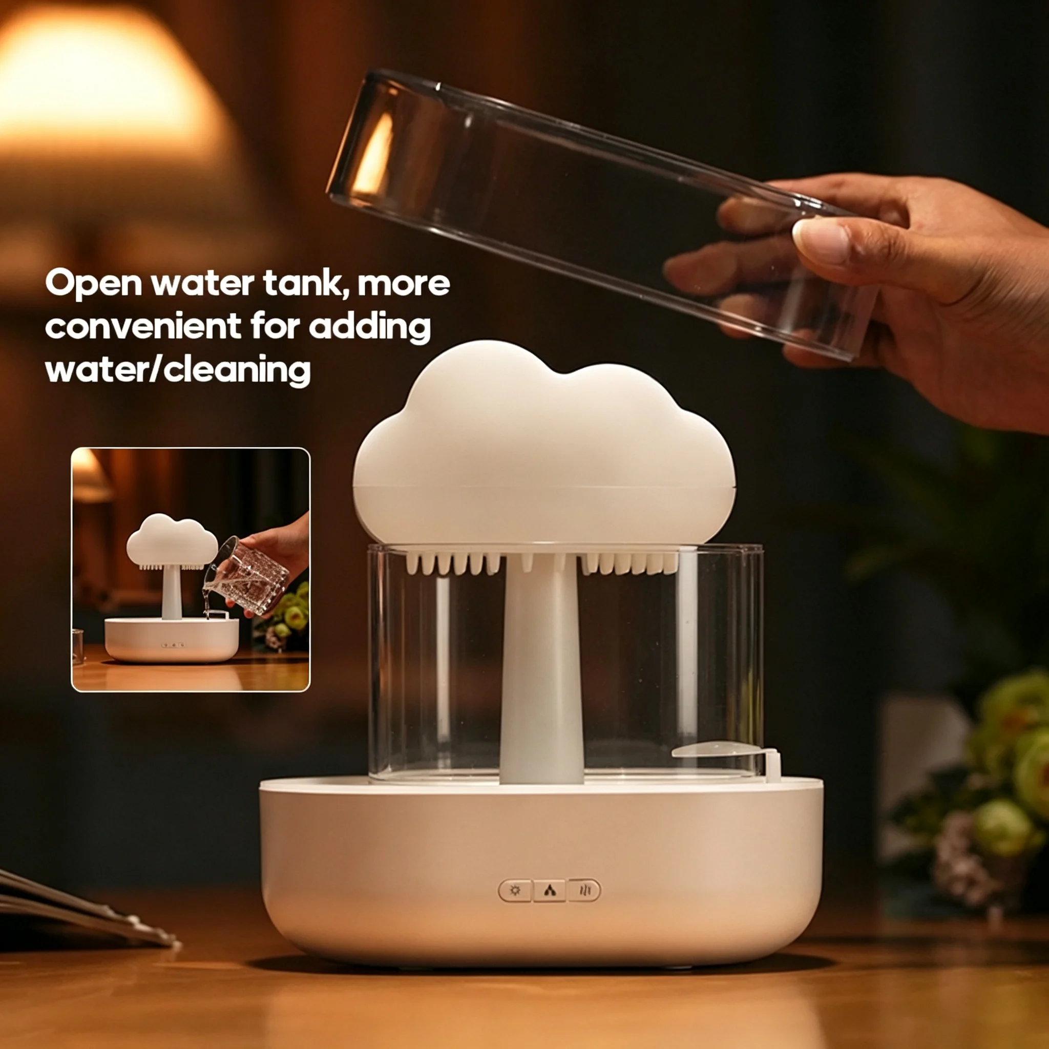 Rain Cloud Raindrop Aroma Diffuser Humidifier, 7 Colors LED Night Light Ultrasonic Essential Oil Diffuser Waterless Auto‑off