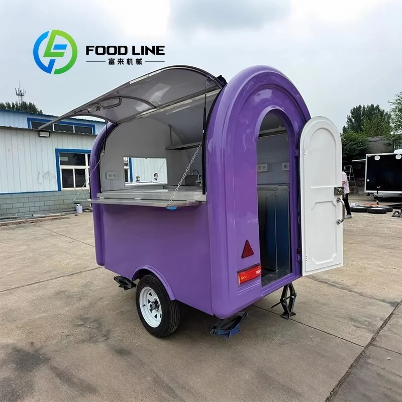 

Fully Equipped Purple Towable Food Trailer Fiberglass Stainless Steel Cart for Beer Hot Dog Ice Vending Customized