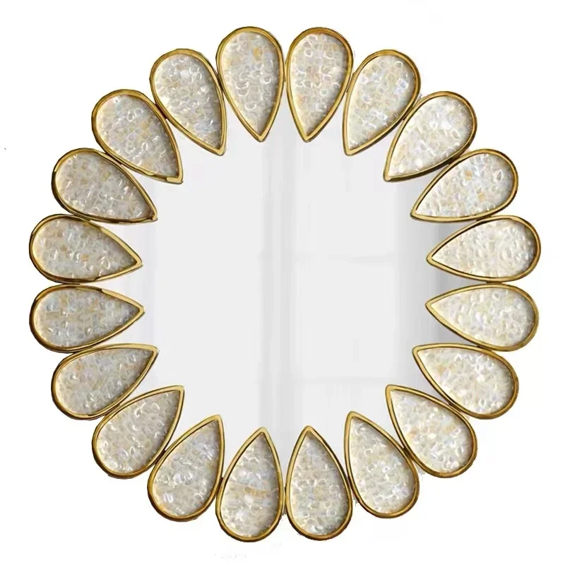 Jonathan Adler modern creative design wooden mirror handmade shell-decorative stainless steel mirror in living room bathroom