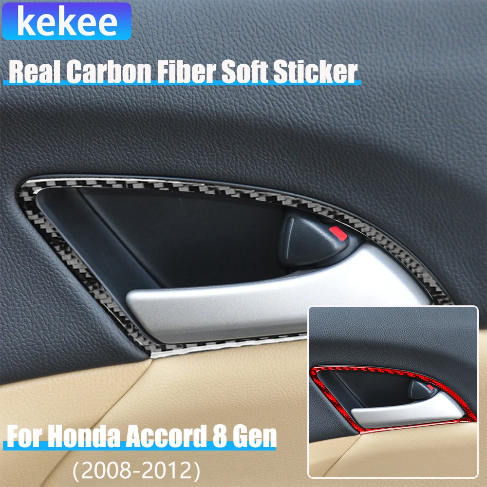 

Real Carbon Fiber Car Accessories Door Handle Frame Cover Soft Sticker For Honda Accord 8th Gen 2008 2009 2010 2011 2012