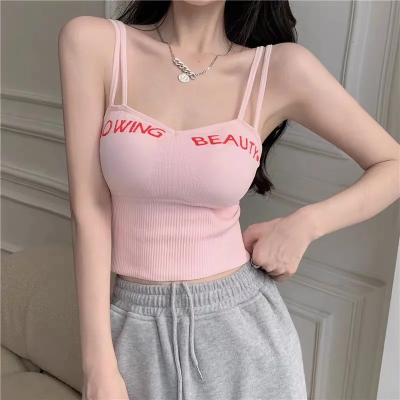 

Beau Ba Underwear Strap Vest Women Summer Inner Wear Outer Wear Bra Inteated Base ular Network Chest Pad Top