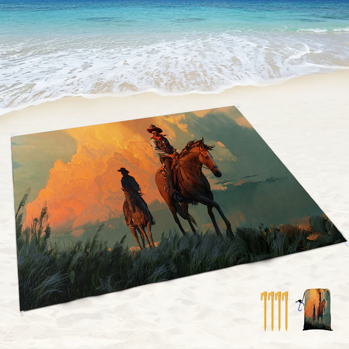 

Cowboy Print Beach Blanket Sandproof Waterproof Polyester Beach Mat,Portable Quick Drying Picnic Mats for Beach,Outdoor Camping