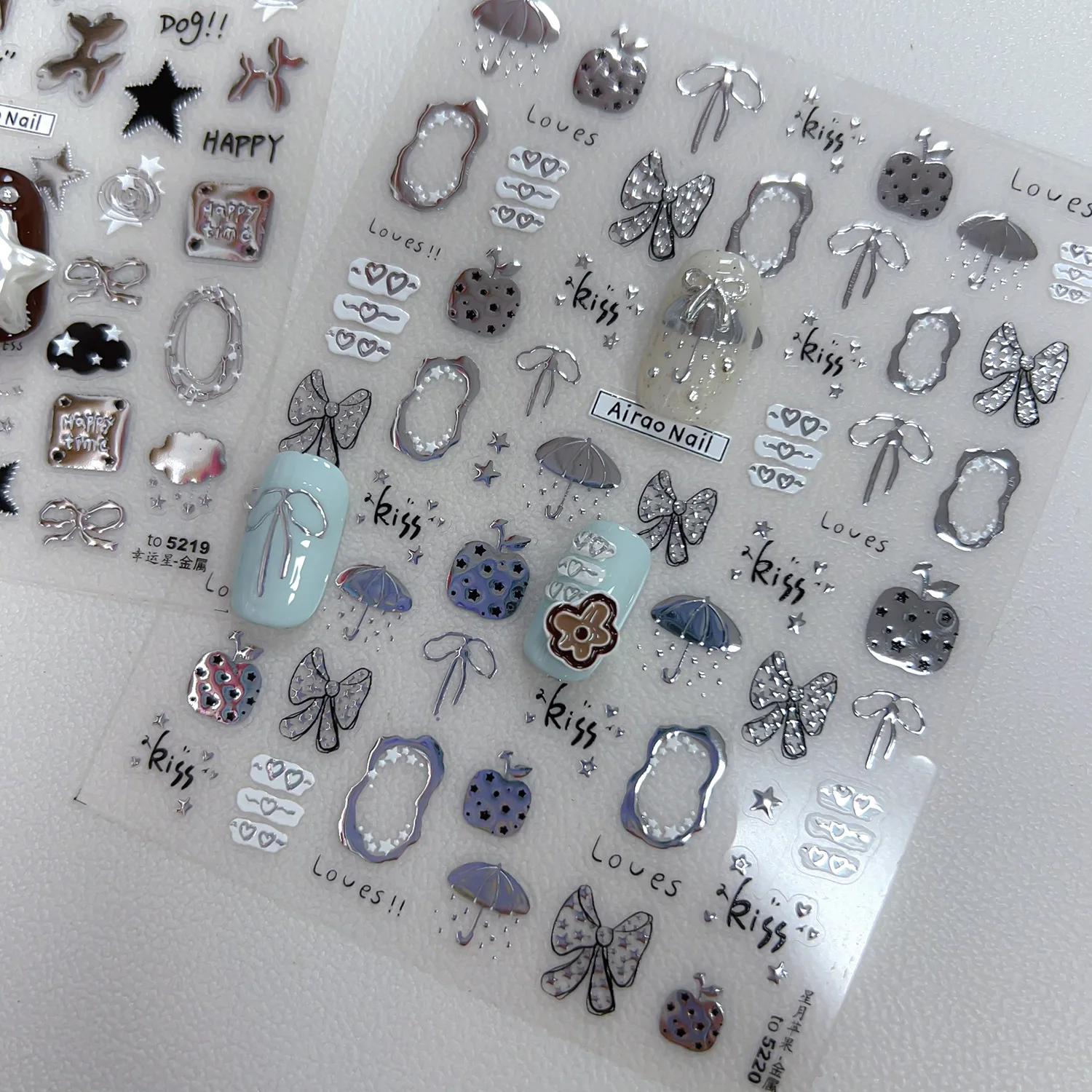 Chique prata lava estrela coração amor bowknot nuvens flor maçã punk legal meninas linha arte do prego adesivos manicure decalques decorações