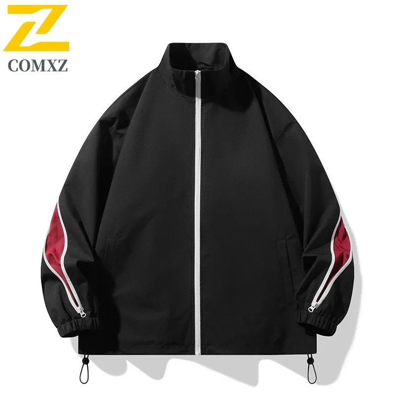 

COMXZ 2025 Mens Stand Collar Color Block Jacket Spring Autumn Hong Kong Style Youth Contrast Sport Windbreaker Coat