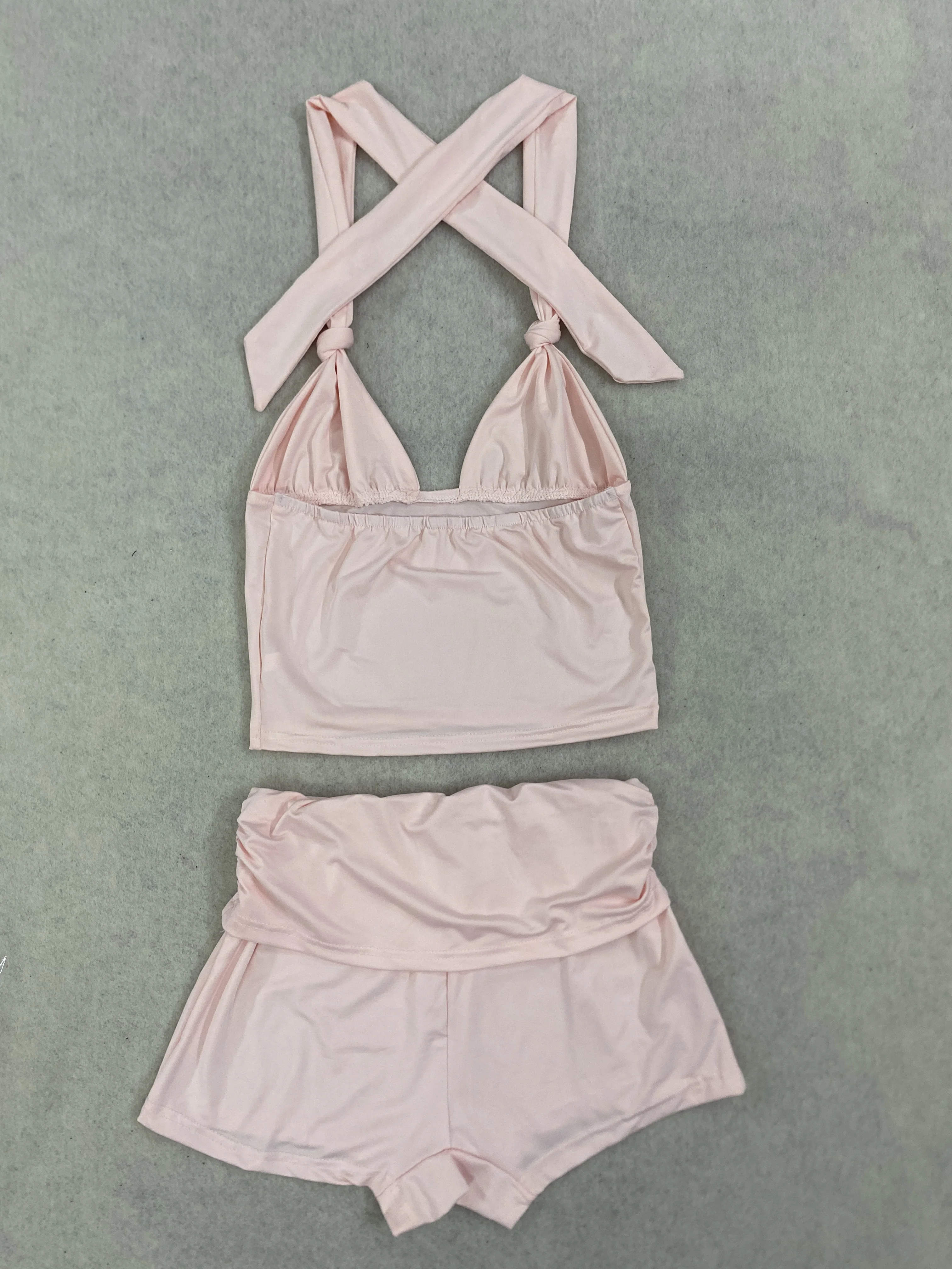 Women's Sexy Twisted Neck Suspender T-Shirt Set Spring/Summer 2026 Backless Short Style Neckline Unique Fashion Outfit - view 6