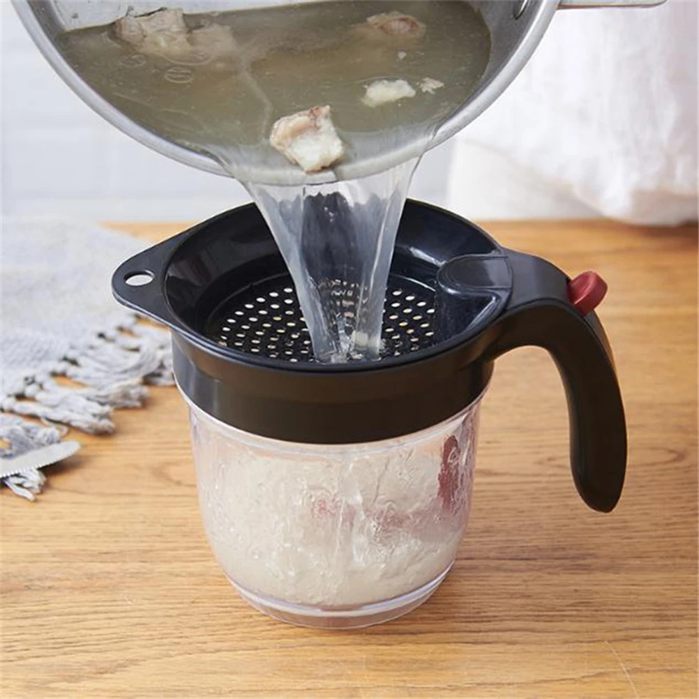 

Durable Grease Separating Measuring Cup With Strainer 1000Ml Fat Remover Black For Healthy Cooking