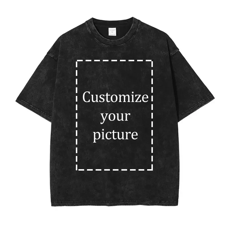 Custom Vintage Washed T-shirts 230g Oversized DIY Hip Hop T Shirt Streetwear Short Sleeve Customized Tops Tees Man 100%Cotton