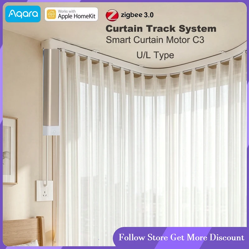 L/U Type  Aqara Smart ZigBee 3.0 Curtain Driver Motor C3 Silent Electric Curtain Rail, Supports HomeKit Automatic Control System