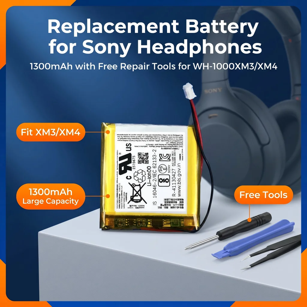 3.8V 1300mAh Replacement Battery With Repair Tools for Sony WH-1000XM3 WH-1000XM4 Noise Canceling Wireless Headphones