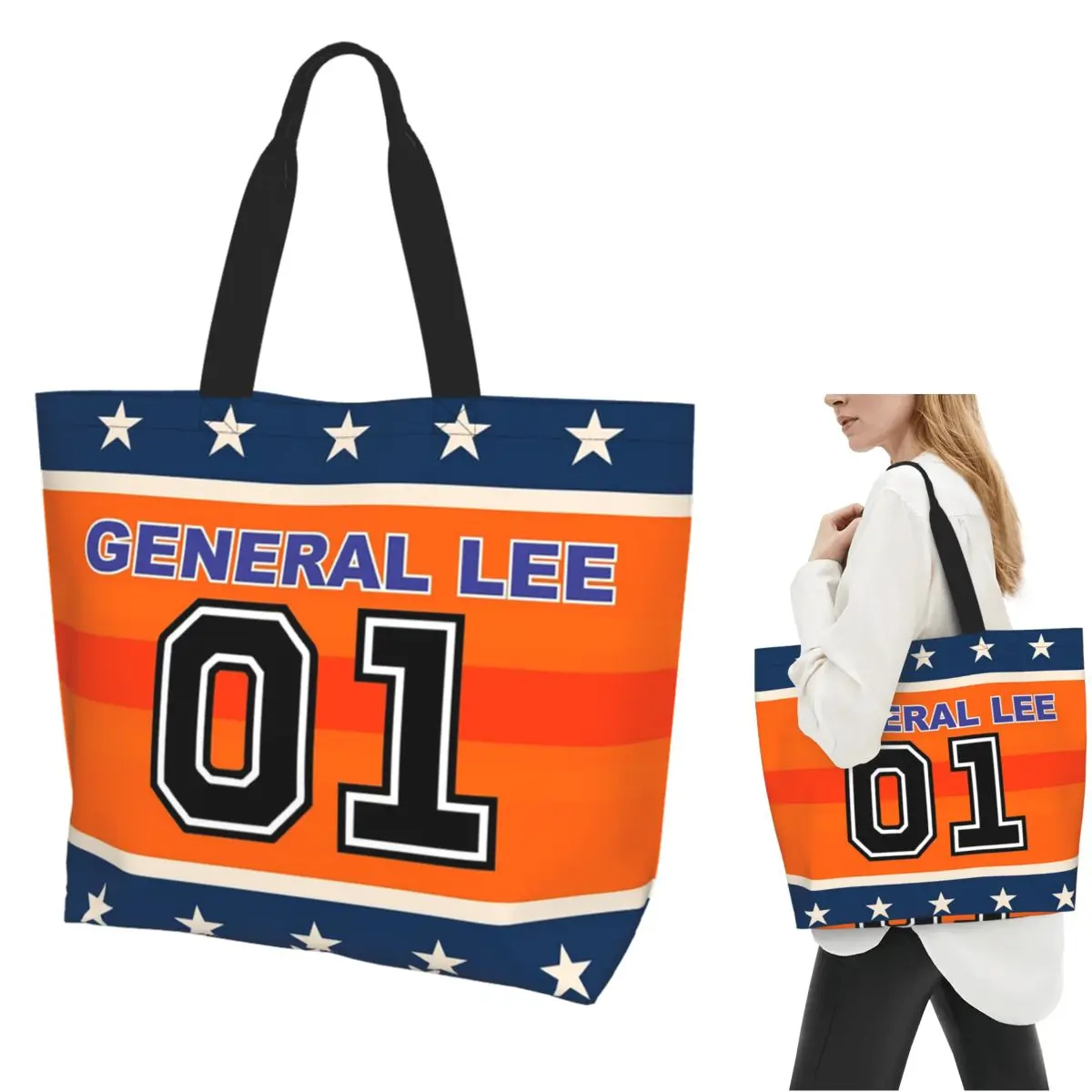Dukes Of Hazzard Good Ol' Boys Racing Car 01 General Lee Shopping Tote Bag Canvas  Shoulder Bags Shopper Grocery Handbag