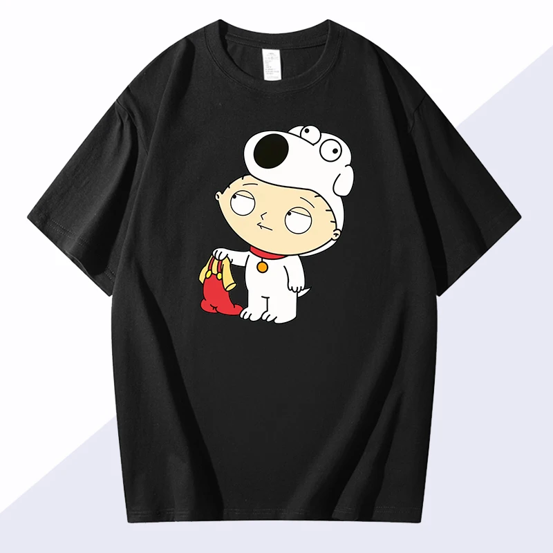 

2025 Summer Anime Peripheral Brian Dumpling Pete Cool Family Cotton Short Sleeve T-Shirt Men's and Women's Loose Top Clothing