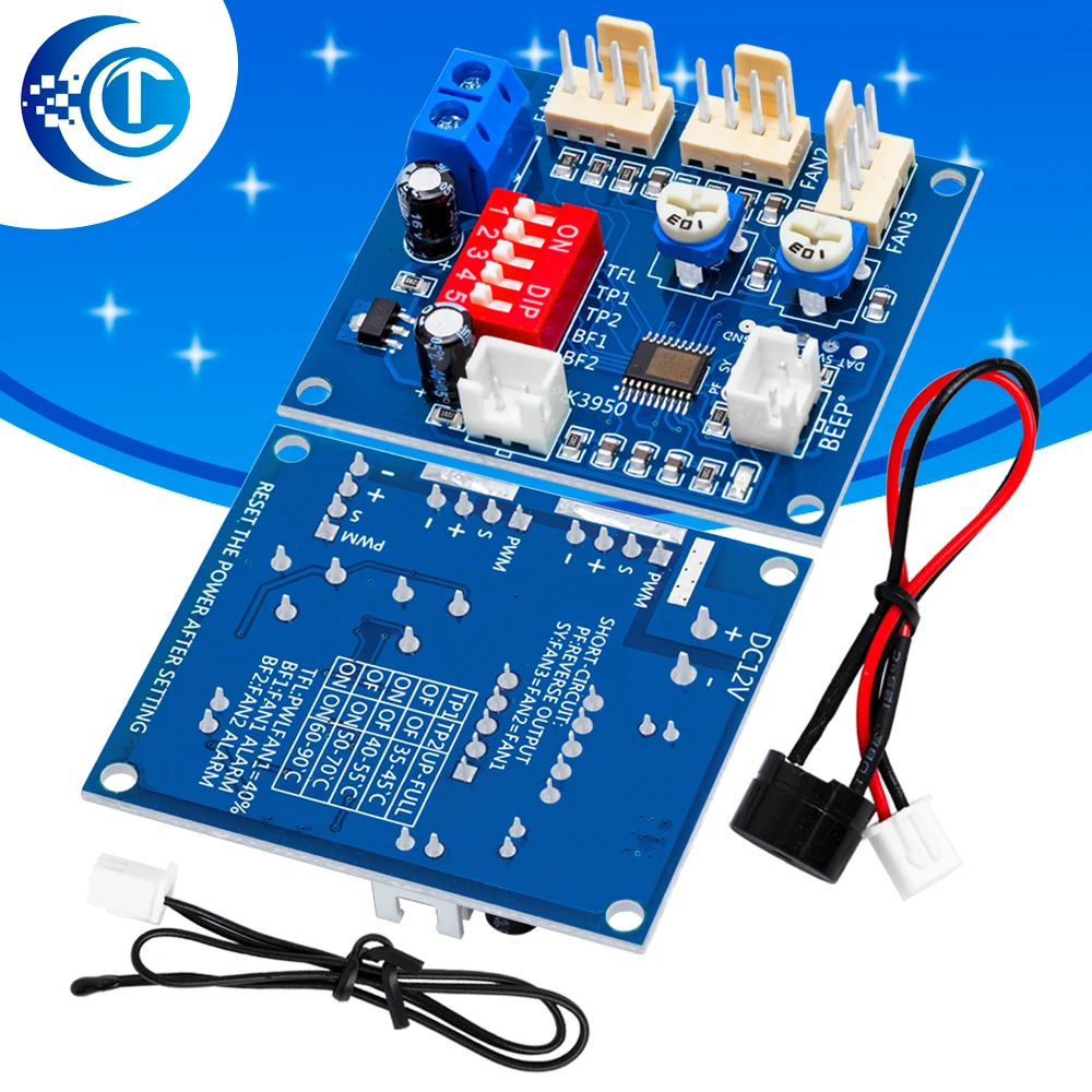 DC 12V 5A PWM PC CPU 선풍기 온도 제어 속도 컨트롤러 모듈 부저 고온 경보 NTC B 3950 서미스터 50K
