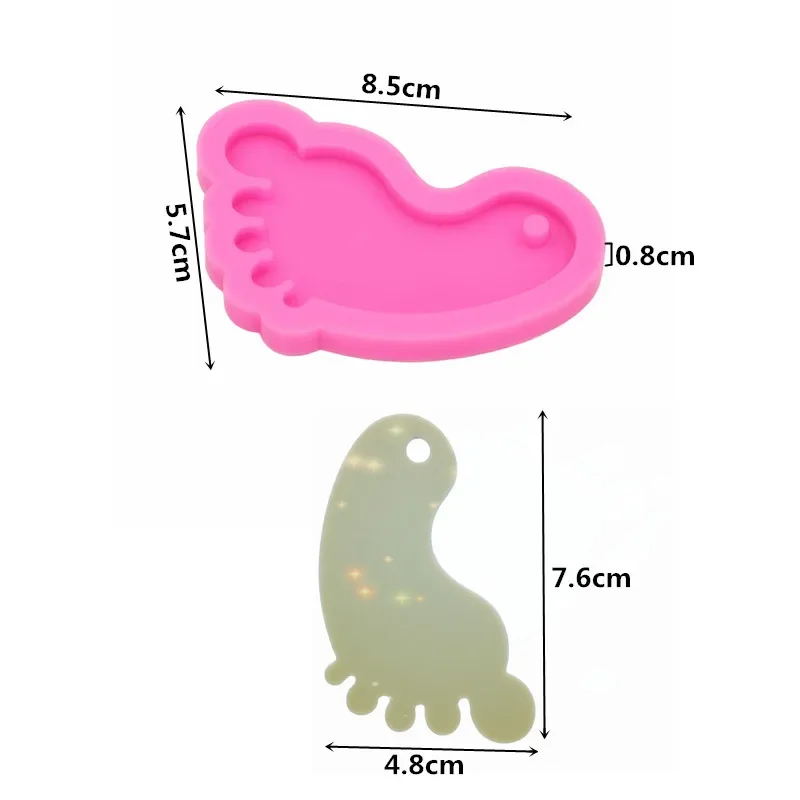 GJ-1031 shiny mirror foot shape keychain silicone mold epoxy resin decorative jewelry pendant drip molds