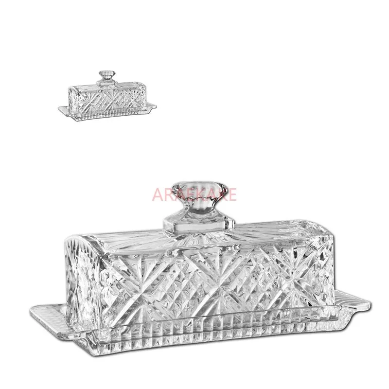 Export Dublin crystal glass butter dish rectangular storage box with lid, butter box, butter dish