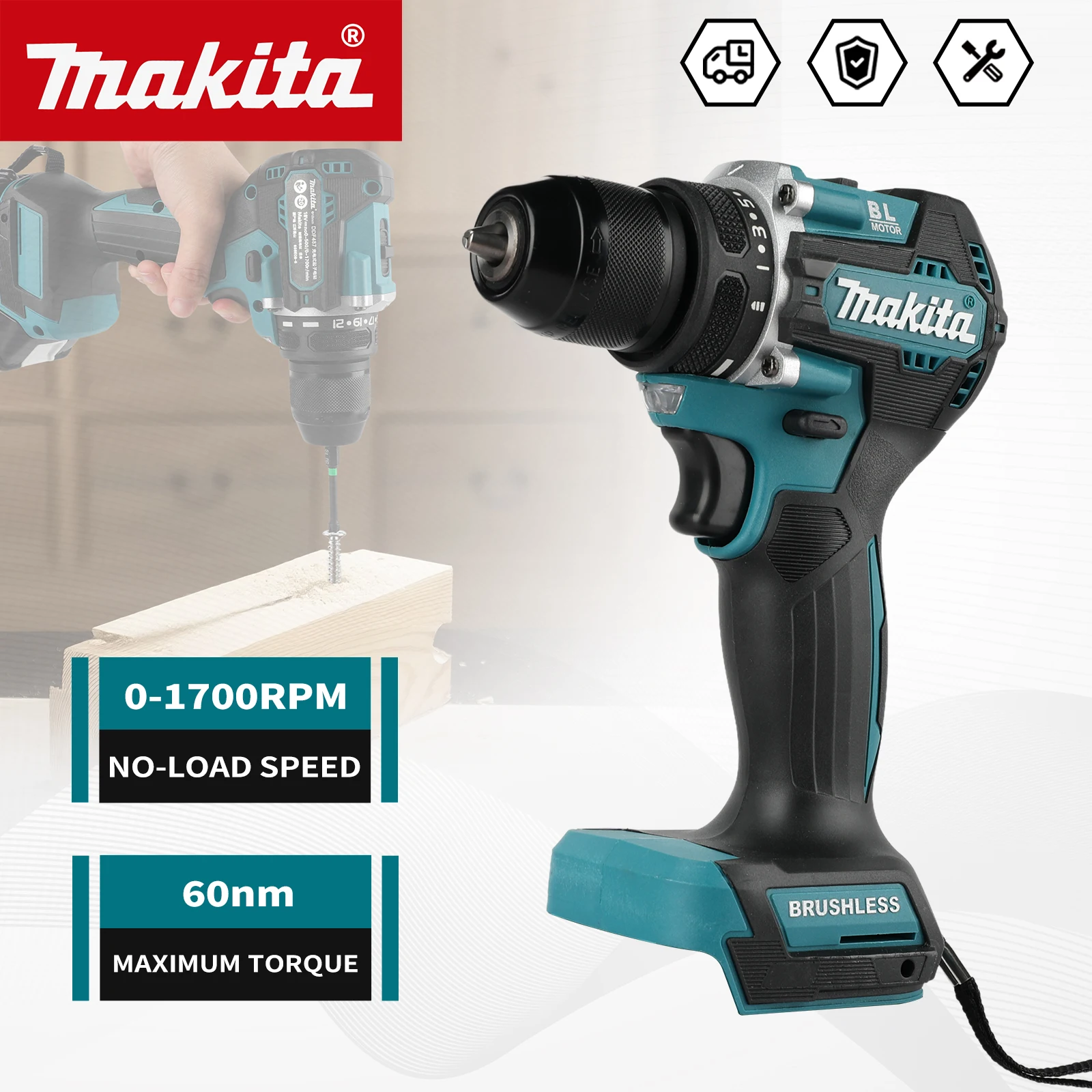 

Аккумуляторная бесщеточная дрель-шуруповерт Makita DDF487 18В, компактная, с высоким крутящим моментом, LXT, с регулируемой скоростью, бесщеточный двигатель
