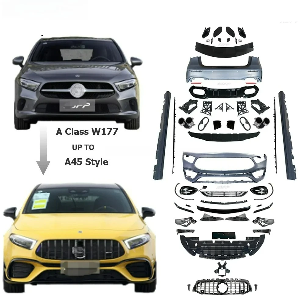 

W177 2019 A45 Style Body Kit with Bumpers, Grille, Side Skirts, Rear Diffuser Exhaust Tips