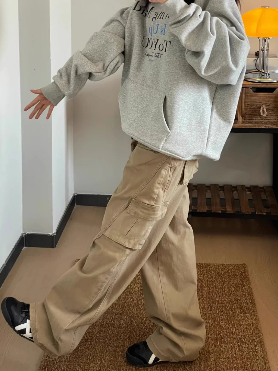 

American Retro Cleanfit Khaki Pants Men's High Street Vibe Loose Logging Workwear Vintage Straight Leg Casual Trousers