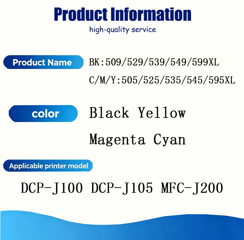 LC535XL LC539XL use in Southeast Asia/Middle East/Africa Ink Cartridge Compatible For Brother DCP-J100 DCP-J105 MFC-J200 printer