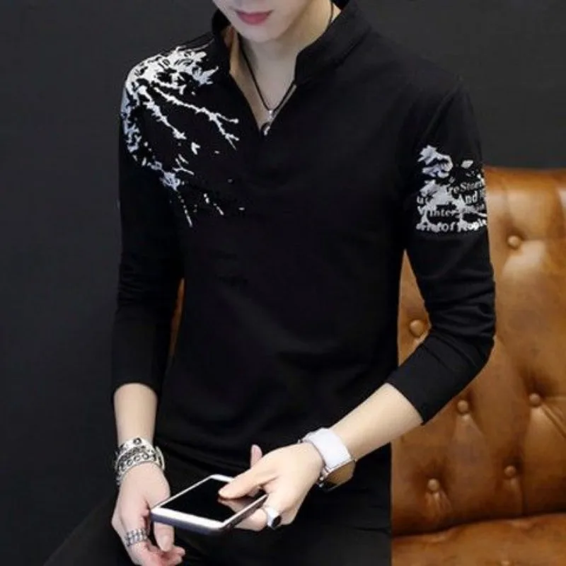 Spring and Autumn Unicolor T Shirt for Men Emo Full Sleeve Man Pullovers New Original Y2k Clothes Aesthetic Social Sweatshirts - view 2