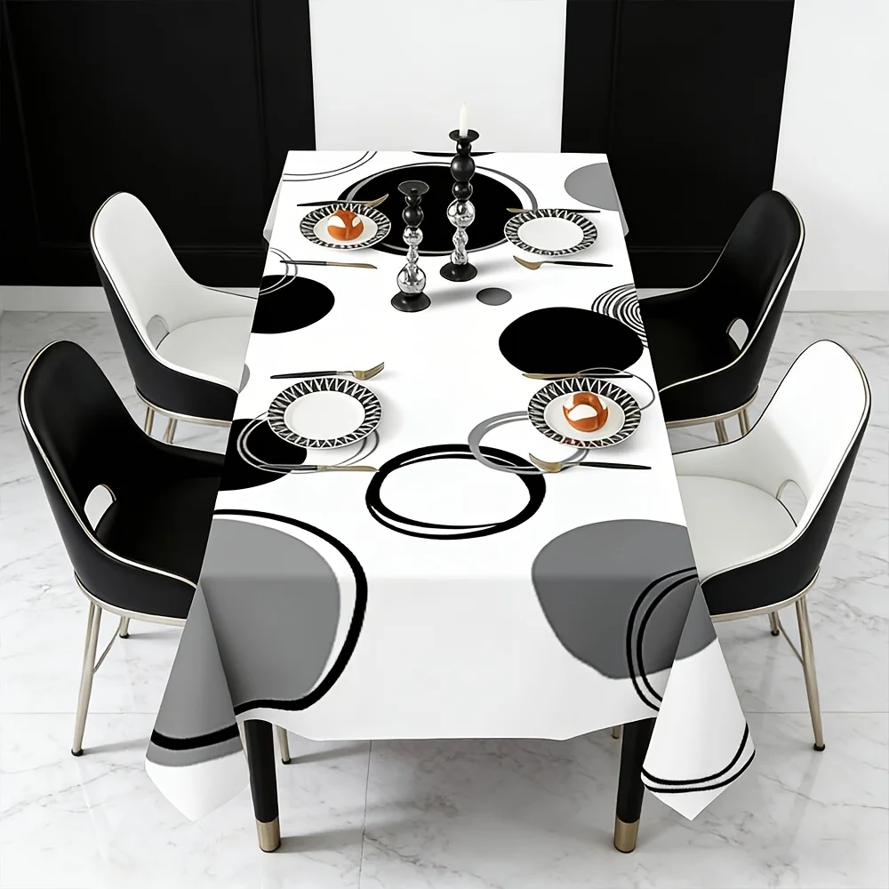 Elegant and simple art tablecloth - black, white and grey geometric patterns, polyester fabriczyc